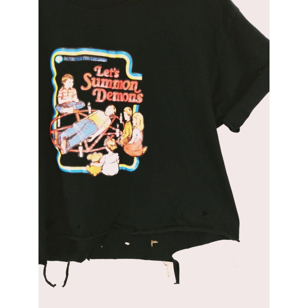 SOLD "Let's Summon Demons" Distressed Crop Top - Picture 4 of 4
